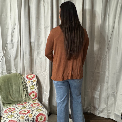 Soft Drape Open Front Rust Cardigan