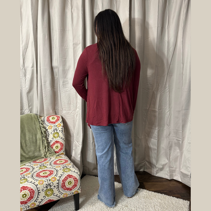 Soft Drape Open Front Wine Cardigan