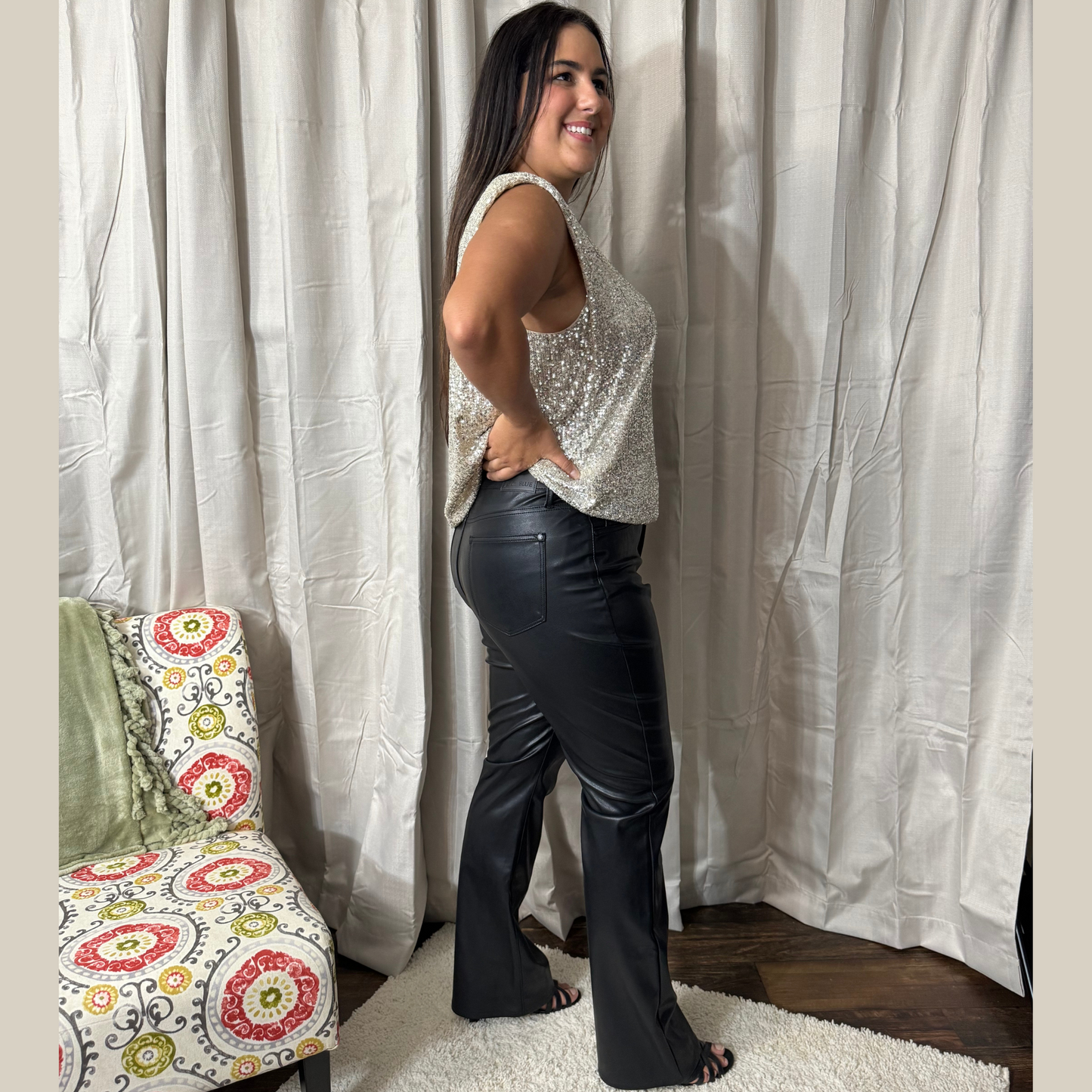 Faux Leather High Waisted Tummy Control Bootcut