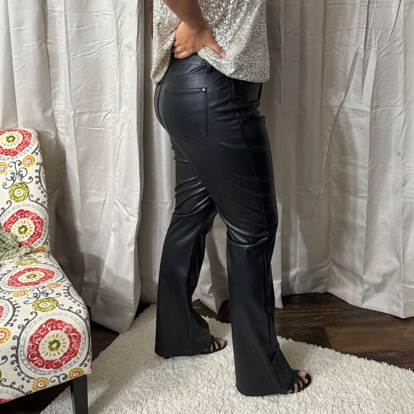 Faux Leather High Waisted Tummy Control Bootcut