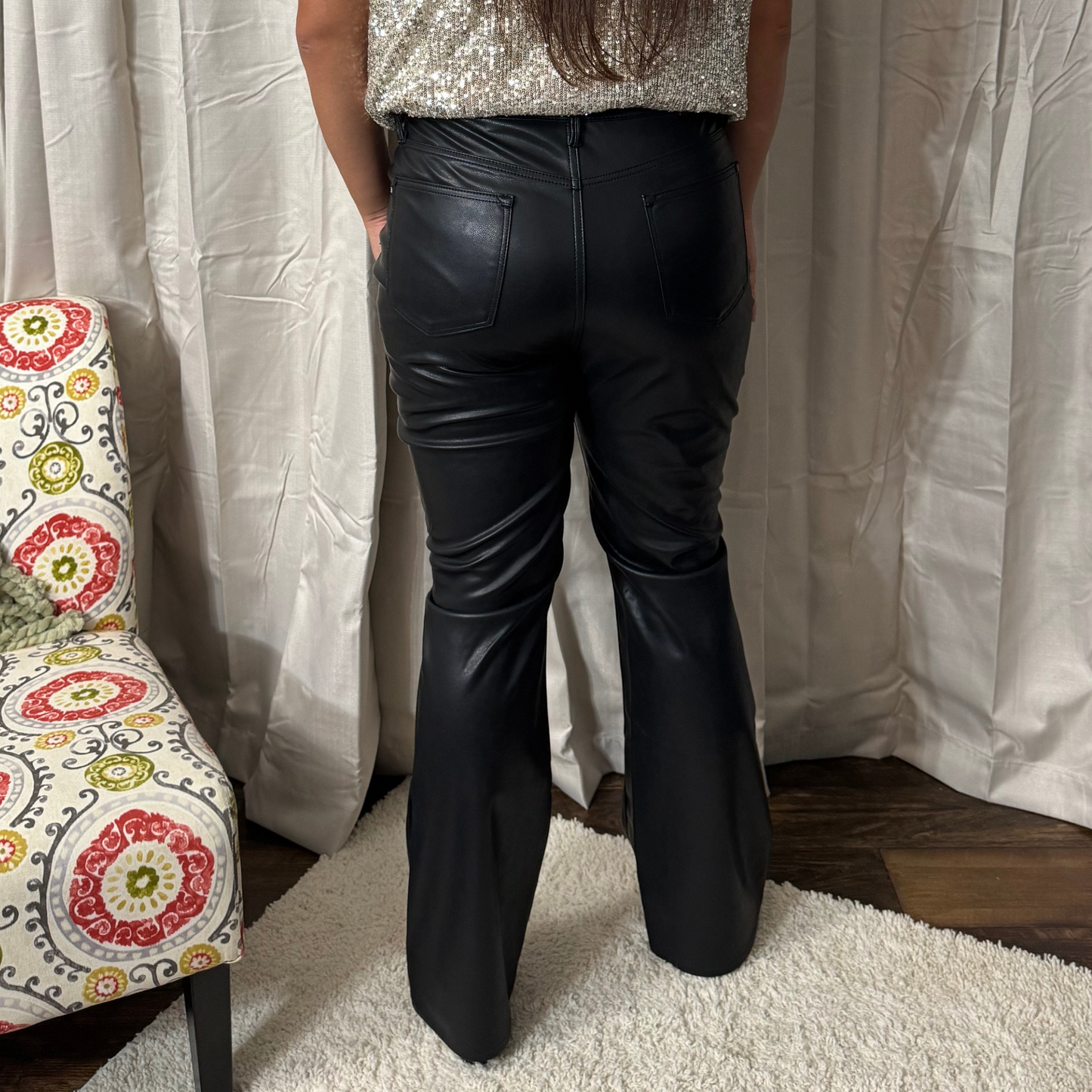 Faux Leather High Waisted Tummy Control Bootcut