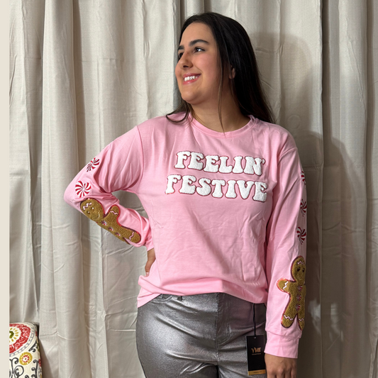 Feelin' Festive Pink Sweatshirt by Grace + Emma
