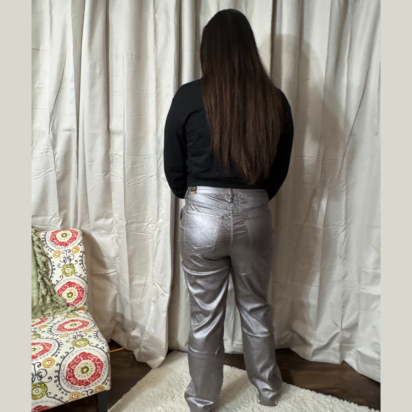 Metallic High Rise Hyperstretch Straight Leg