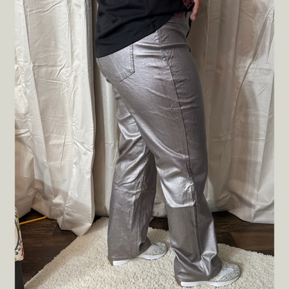 Metallic High Rise Hyperstretch Straight Leg