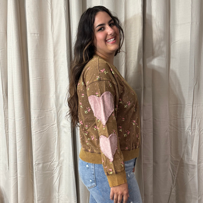 FLORAL PRINTED WASHED TERRY PULLOVER by Easel