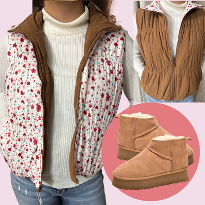 Floral Reversible Puffer Vest