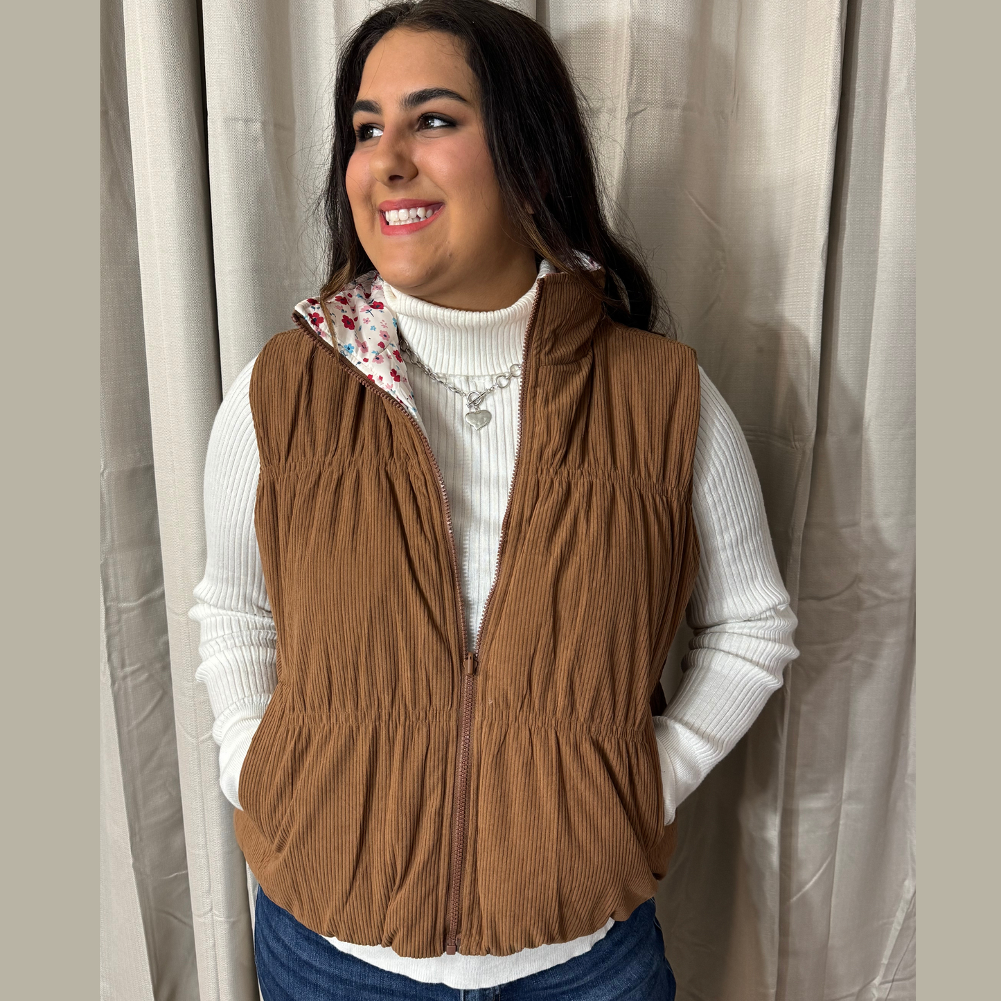 Floral Reversible Puffer Vest