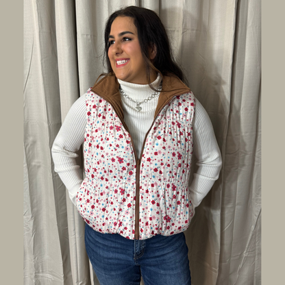 Floral Reversible Puffer Vest