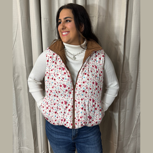 Floral Reversible Puffer Vest