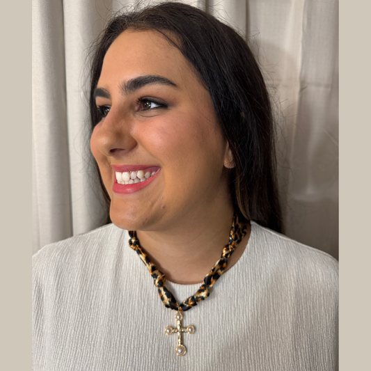 Leopard Cross Scarf Necklace