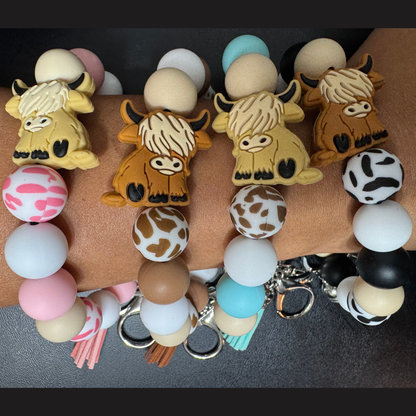 Highland Cow Silicone Bead Keychain Bracelet