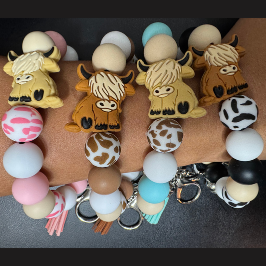 Highland Cow Silicone Bead Keychain Bracelet