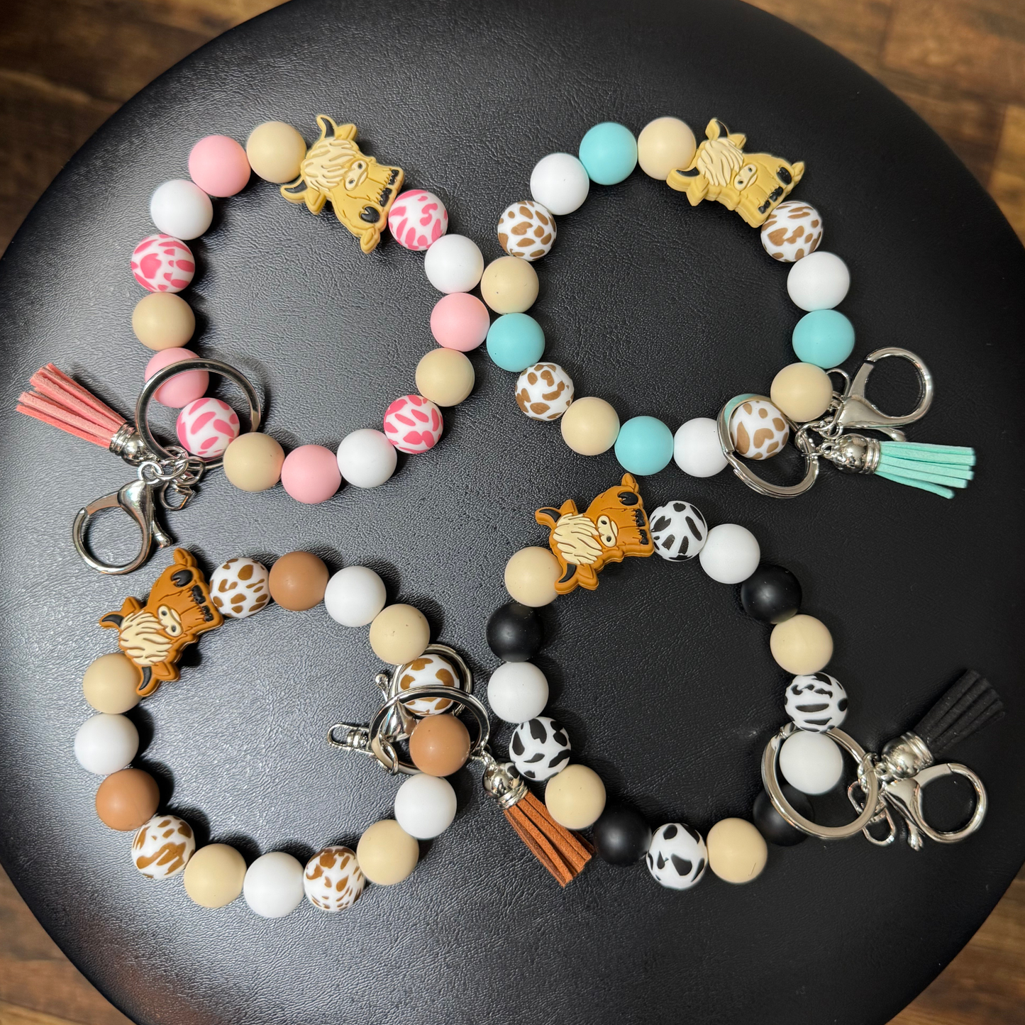 Highland Cow Silicone Bead Keychain Bracelet