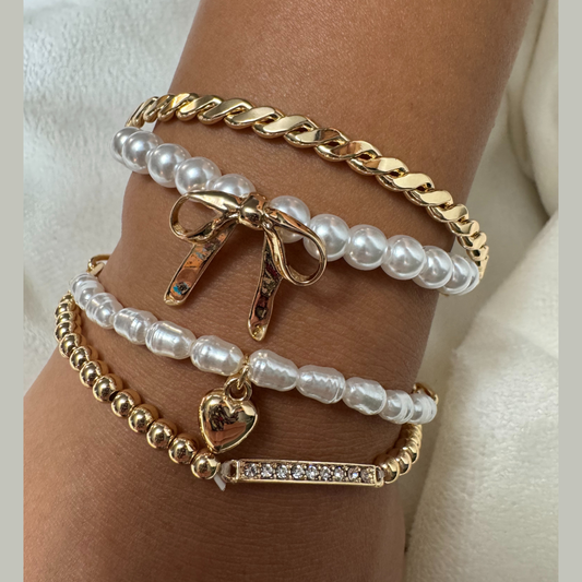 Bow & Pearl Radiance Stretch Bangle Set