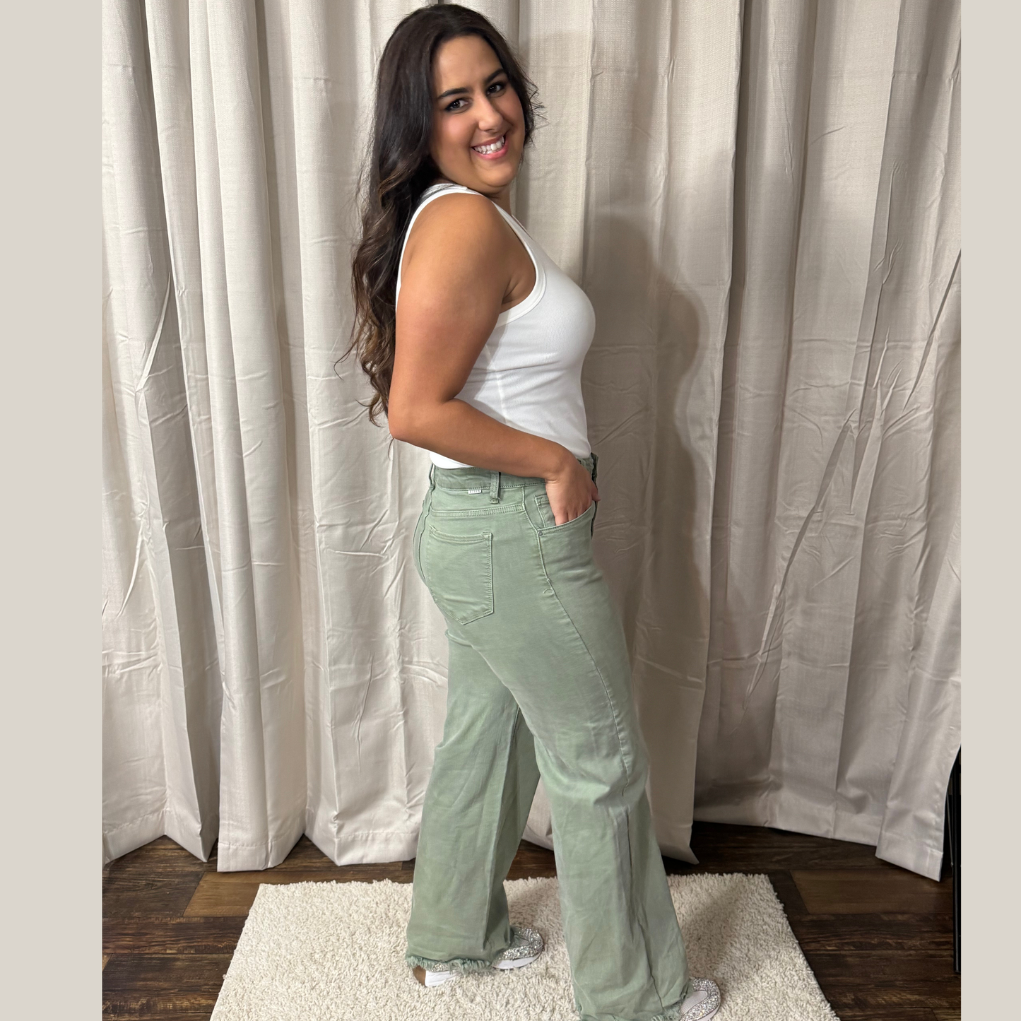 RISEN OLIVE HIGH RISE WIDE PANTS