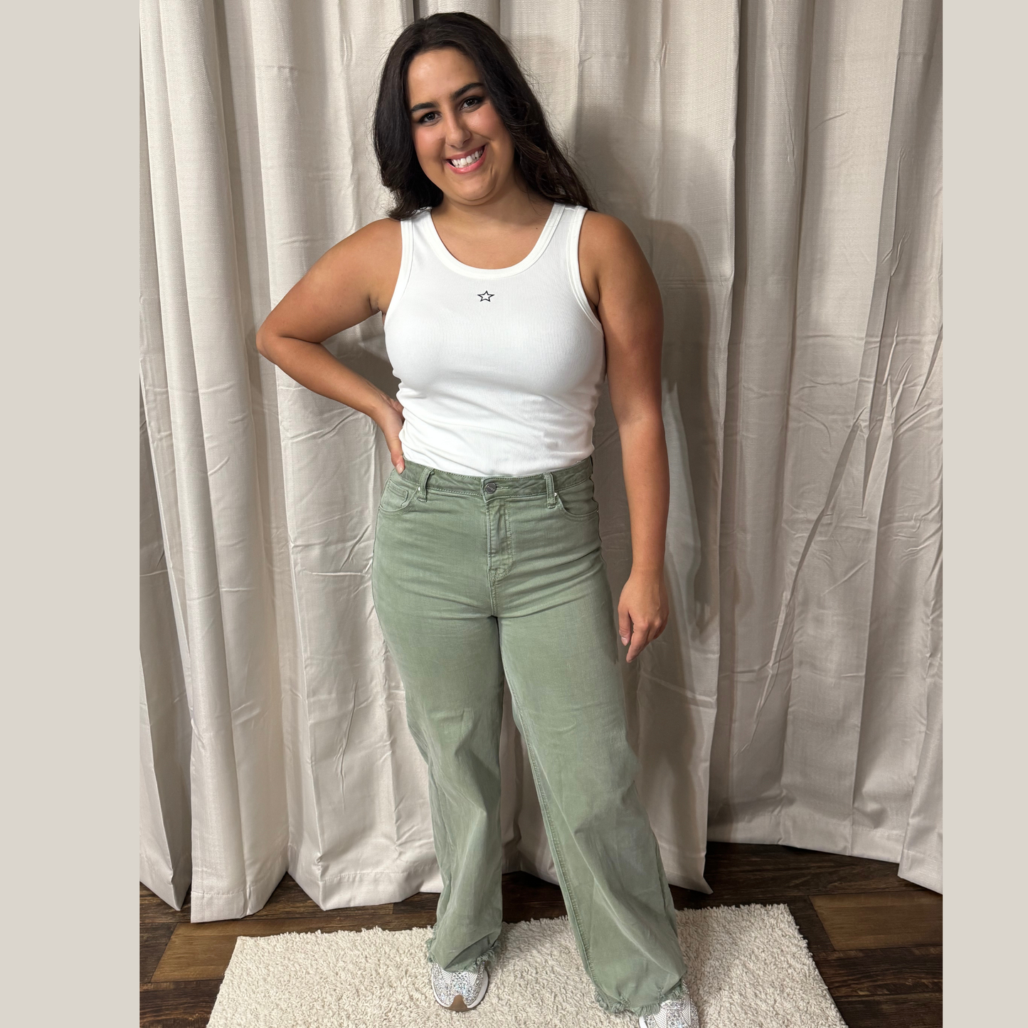 RISEN OLIVE HIGH RISE WIDE PANTS