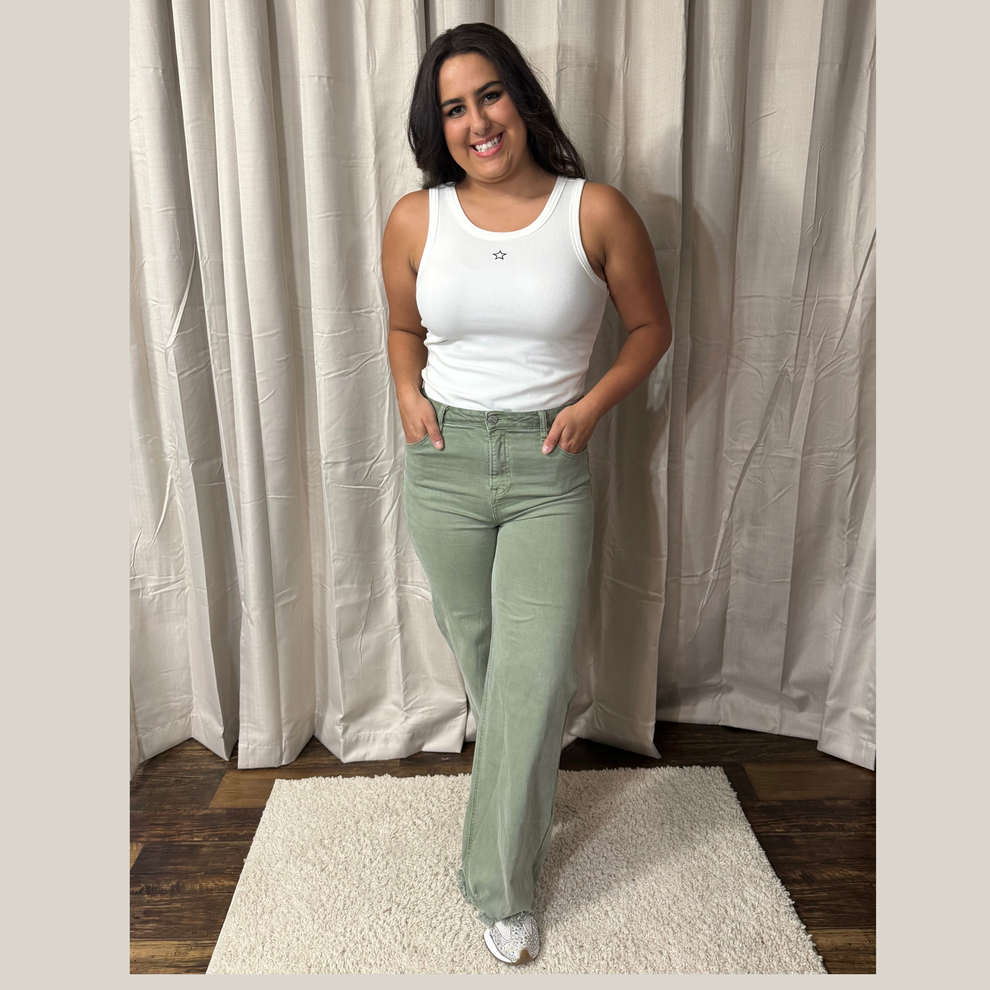 RISEN OLIVE HIGH RISE WIDE PANTS