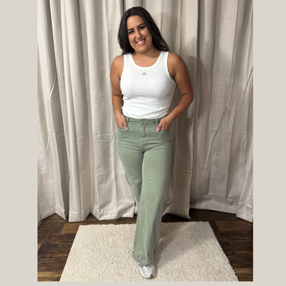 RISEN OLIVE HIGH RISE WIDE PANTS