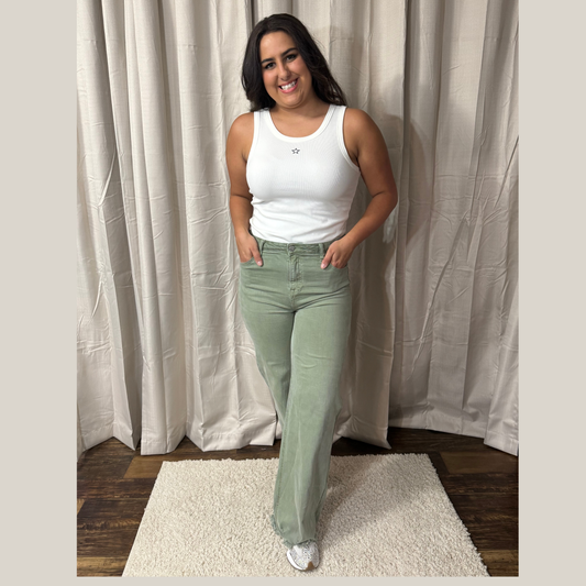 RISEN OLIVE HIGH RISE WIDE PANTS