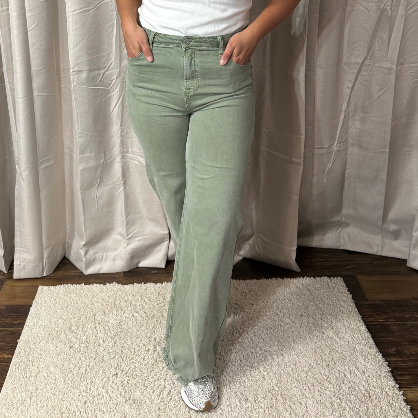 RISEN OLIVE HIGH RISE WIDE PANTS