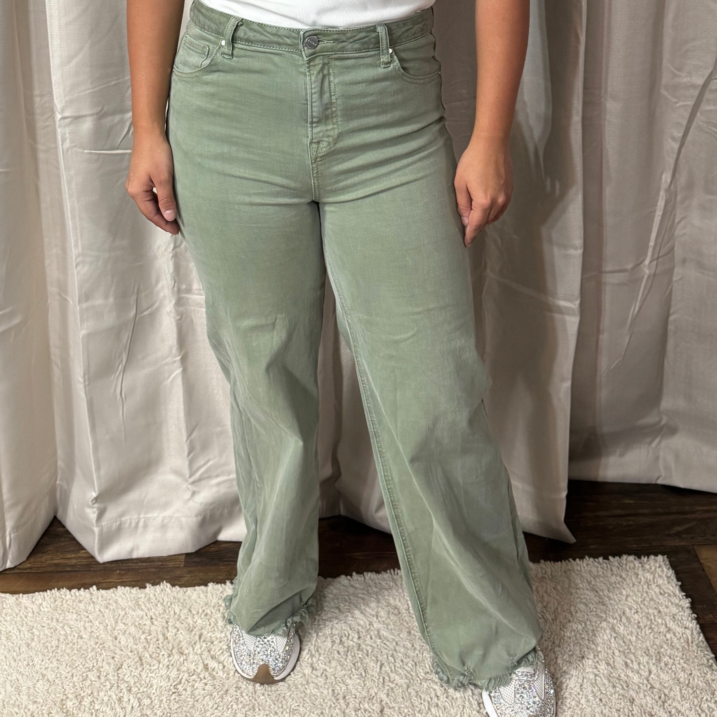 RISEN OLIVE HIGH RISE WIDE PANTS