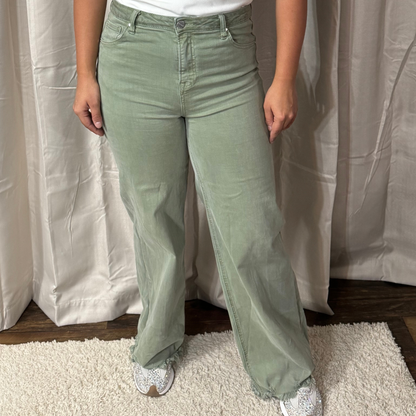 RISEN OLIVE HIGH RISE WIDE PANTS