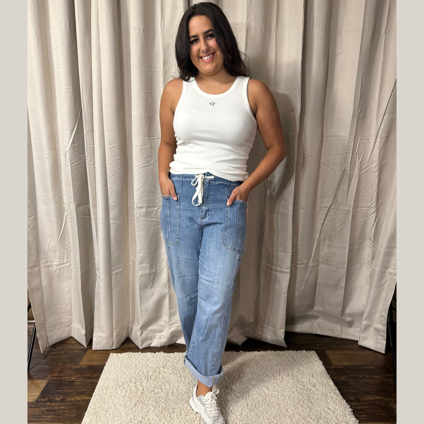 Risen High Rise Crop Wide Barrel Cargo Pocket Pants