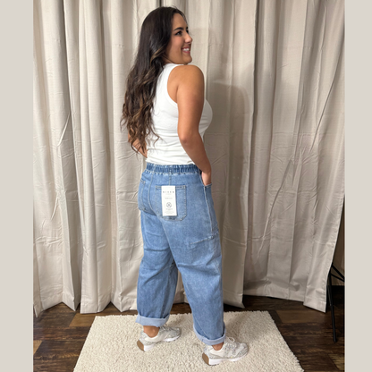 Risen High Rise Crop Wide Barrel Cargo Pocket Pants