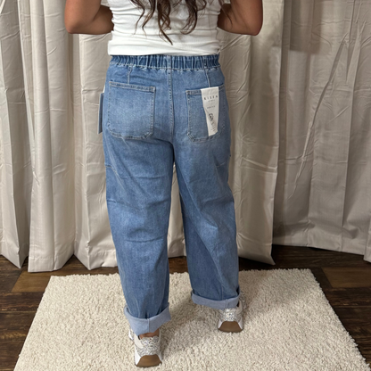 Risen High Rise Crop Wide Barrel Cargo Pocket Pants