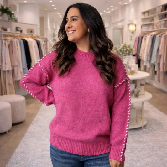 PINK STITCH SWEATER BY WHITE BIRCH - SV Boutique & Co.