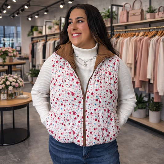 Floral Reversible Puff Vest - SV Boutique & Co.
