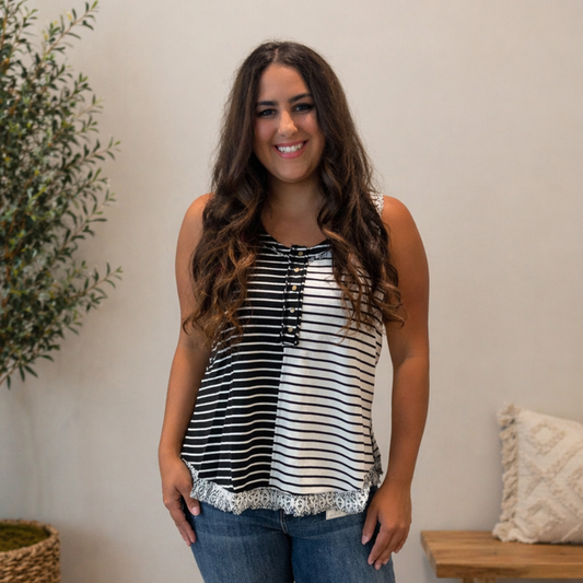 Ruffle Hem Stripe Tank Top - SV Boutique & Co.