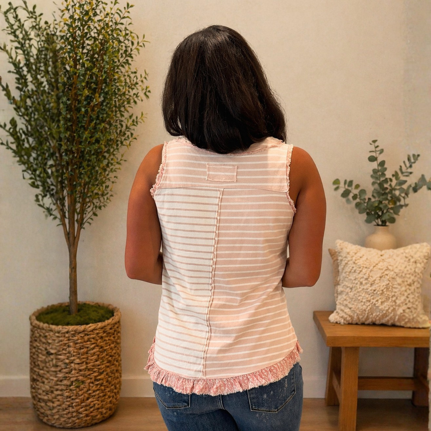 Ruffle Hem Stripe Tank Top - SV Boutique & Co.