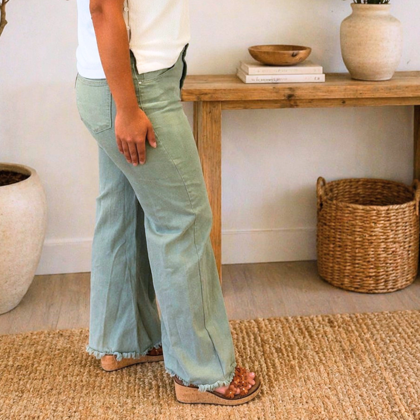 RISEN OLIVE HIGH RISE WIDE PANTS - SV Boutique & Co.