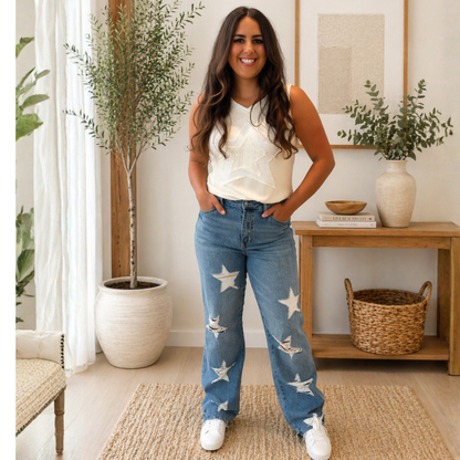 Judy Blue Star Distressed 90's Straight Jeans - SV Boutique & Co.