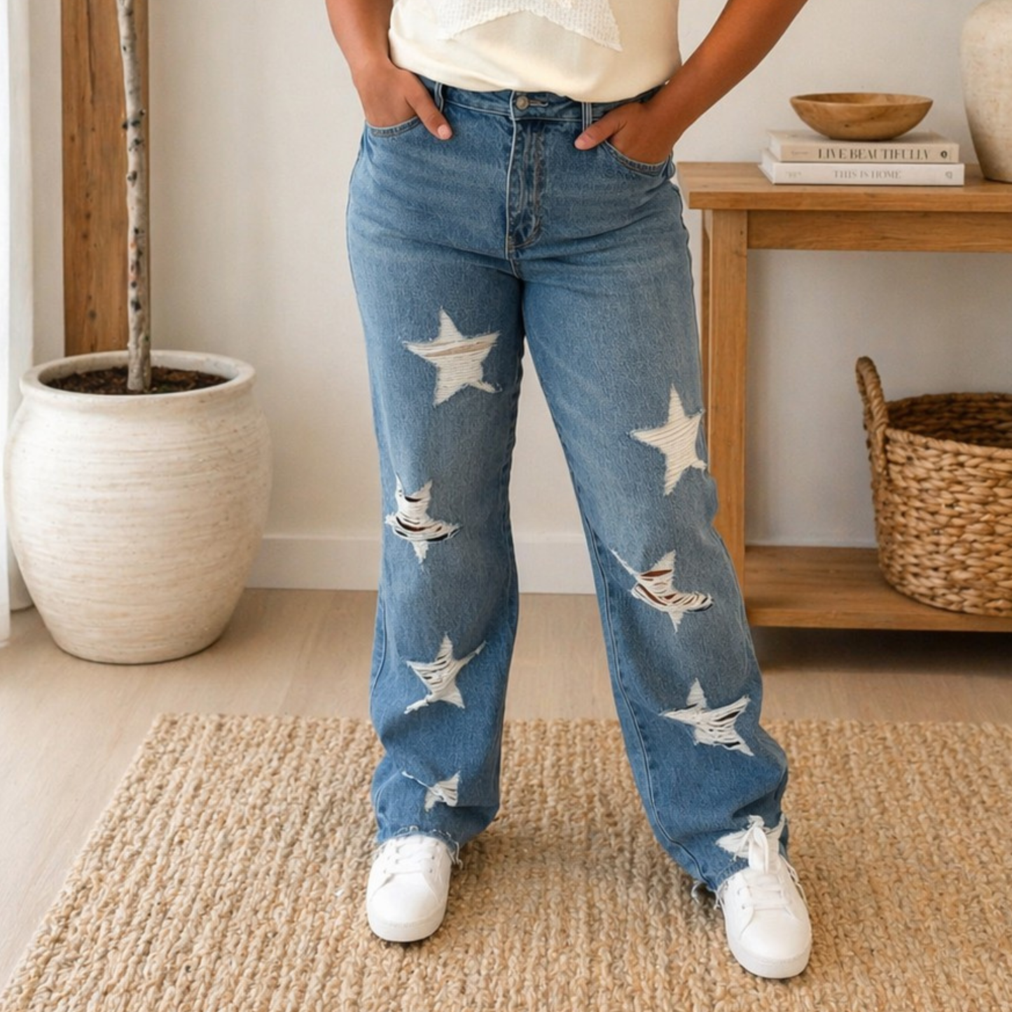 Judy Blue Star Distressed 90's Straight Jeans - SV Boutique & Co.
