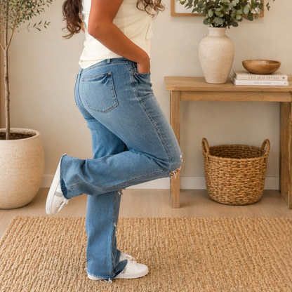 Judy Blue Star Distressed 90's Straight Jeans - SV Boutique & Co.