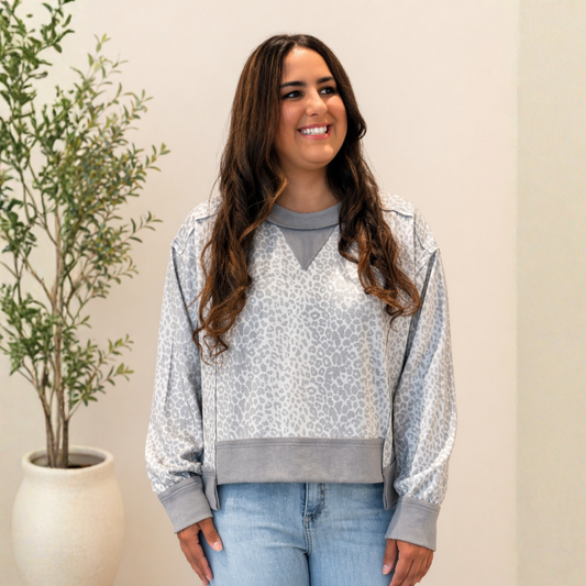 Gray Leopard Long Sleeve Top - SV Boutique & Co.