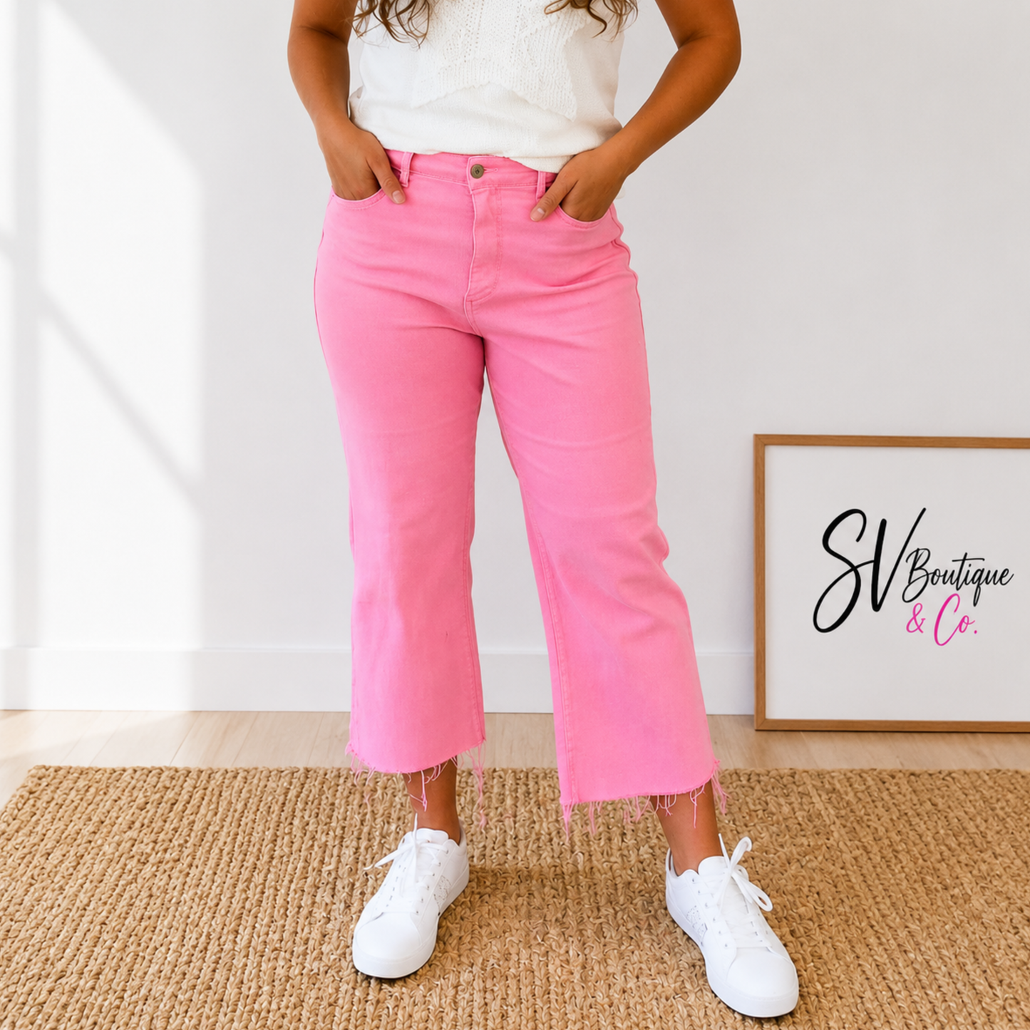 JUDY BLUE PINK PUNCH HIGH RISE CROPPED JEAN - SV Boutique & Co.