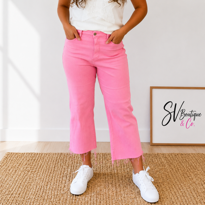 JUDY BLUE PINK PUNCH HIGH RISE CROPPED JEAN - SV Boutique & Co.
