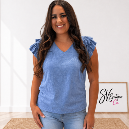 Vintage Denim Blue Ruffle Top FINAL SALE - SV Boutique & Co.