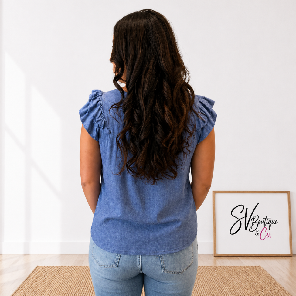Vintage Denim Blue Ruffle Top FINAL SALE - SV Boutique & Co.