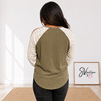 Long Sleeve Olive Leopard Half Button Pullover FINAL SALE - SV Boutique & Co.