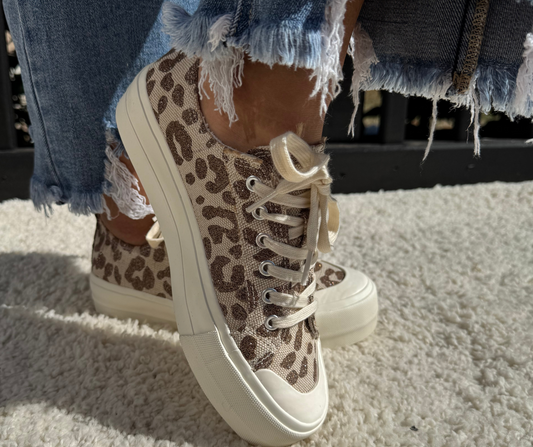 Corkys Take the Lead - Tan Sparkle Leopard Sneakers