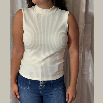 Ivory Sleeveless Ribbed Turtleneck