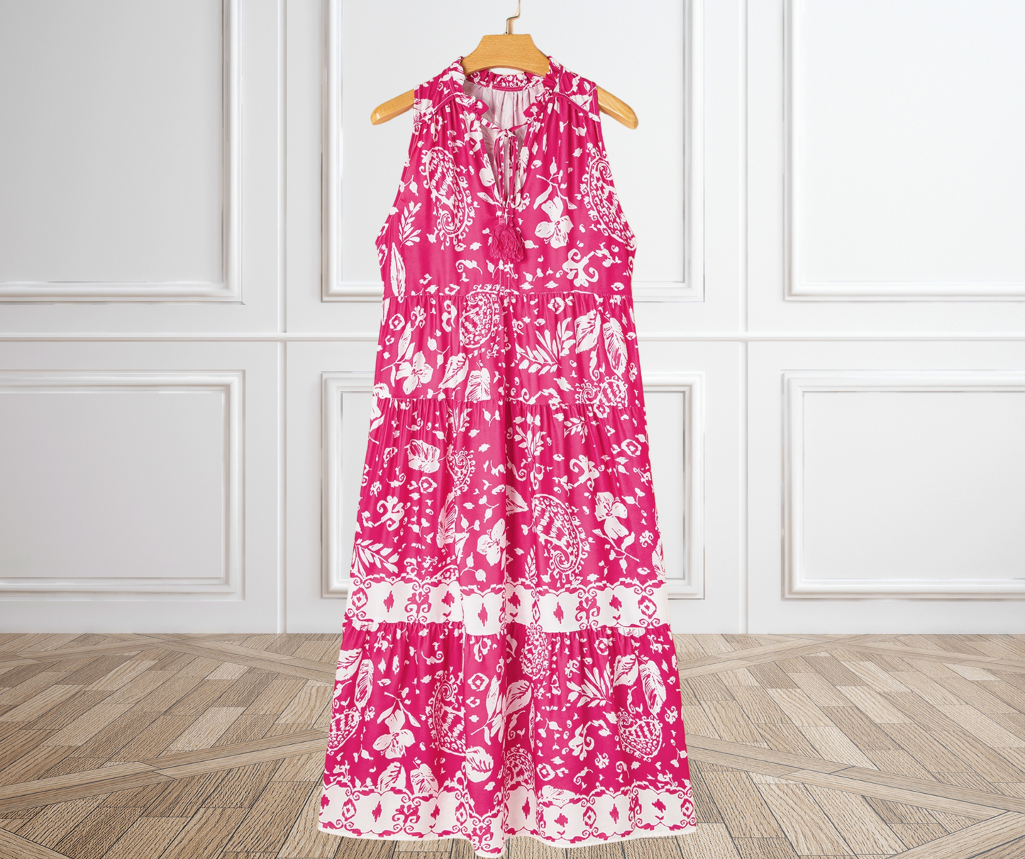 Boho Blossom Sleeveless Tassel Midi Dress - SV Boutique & Co.