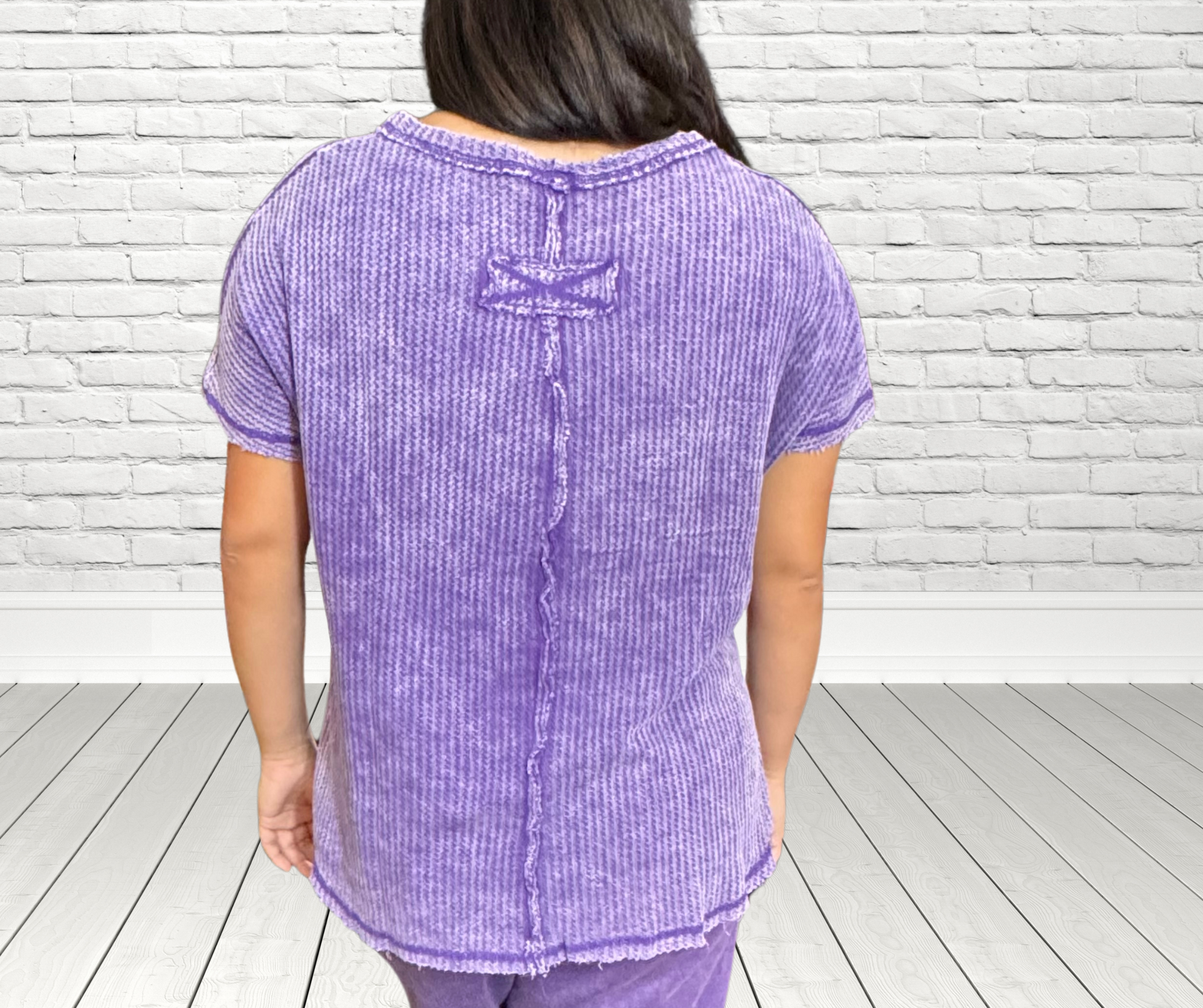 PURPLE HAZE WASHED BABY WAFFLE SHORT SLEEVE OVERSIZED TOP - SV Boutique & Co.