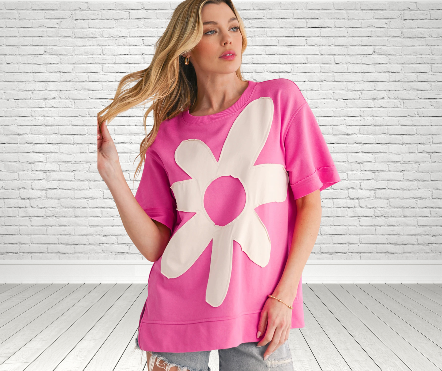 Pink Flower Patch Top