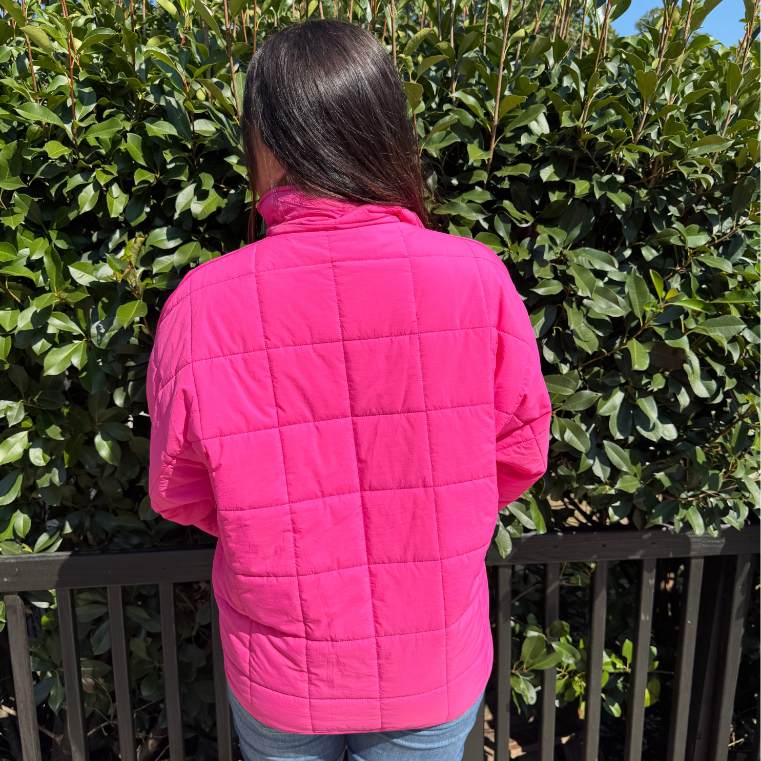 HOT PINK JACKET, LIGHTWEIGHT QUILTED SQUARES - SV Boutique & Co.