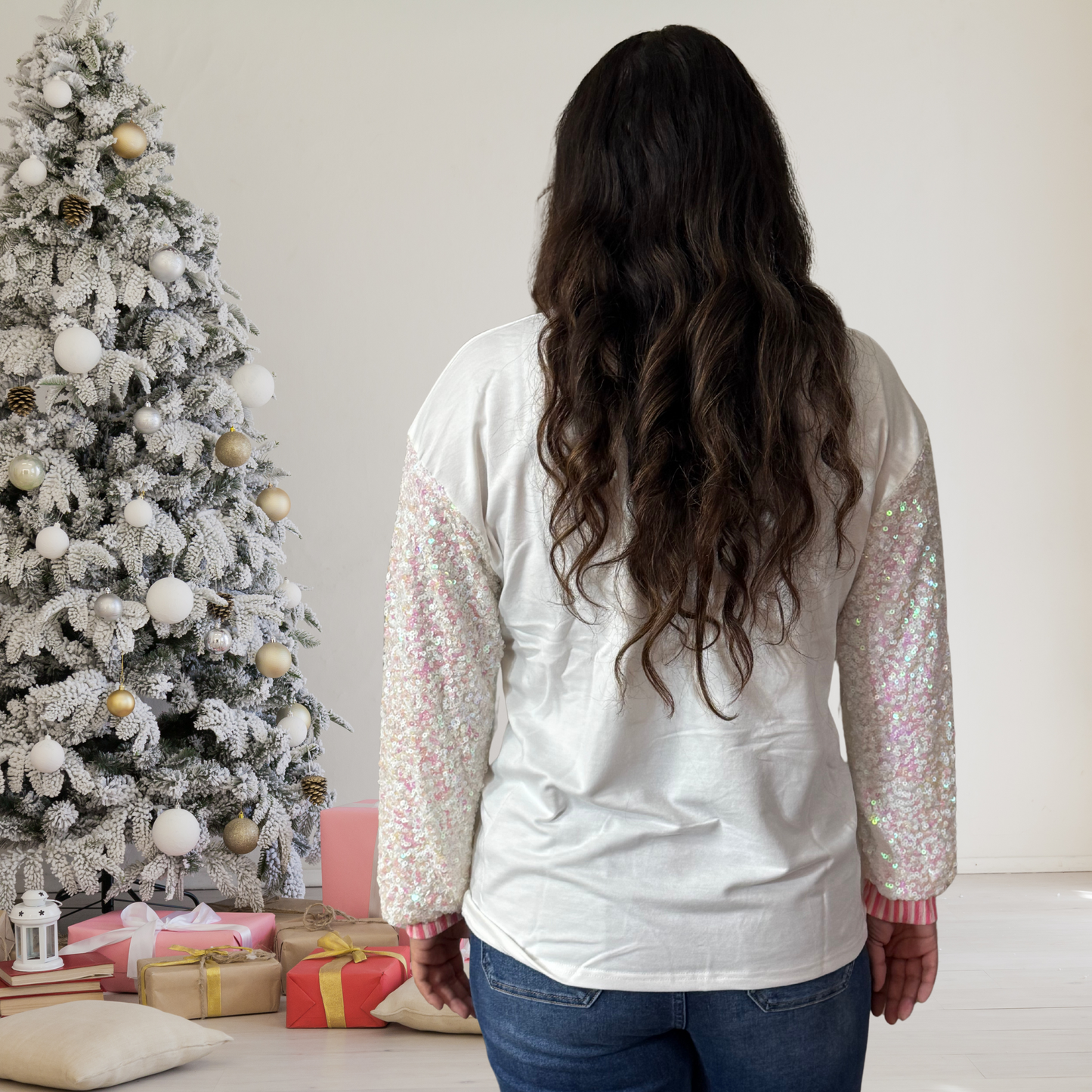 Glittery Nutcrackers on White Top with Sequin Sleeves by Emma+ Grace